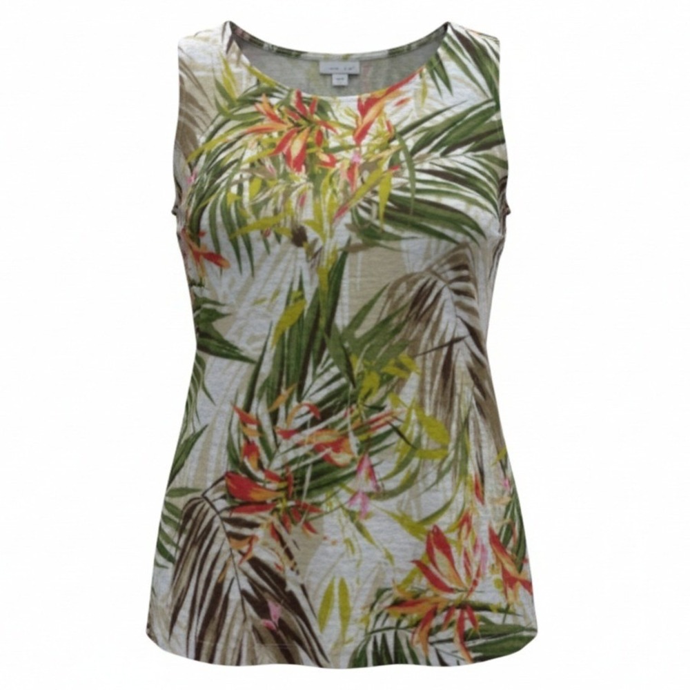 J. Jill Tank Top Women L Large Multicolor 100% Linen Love Tropical Floral Palm